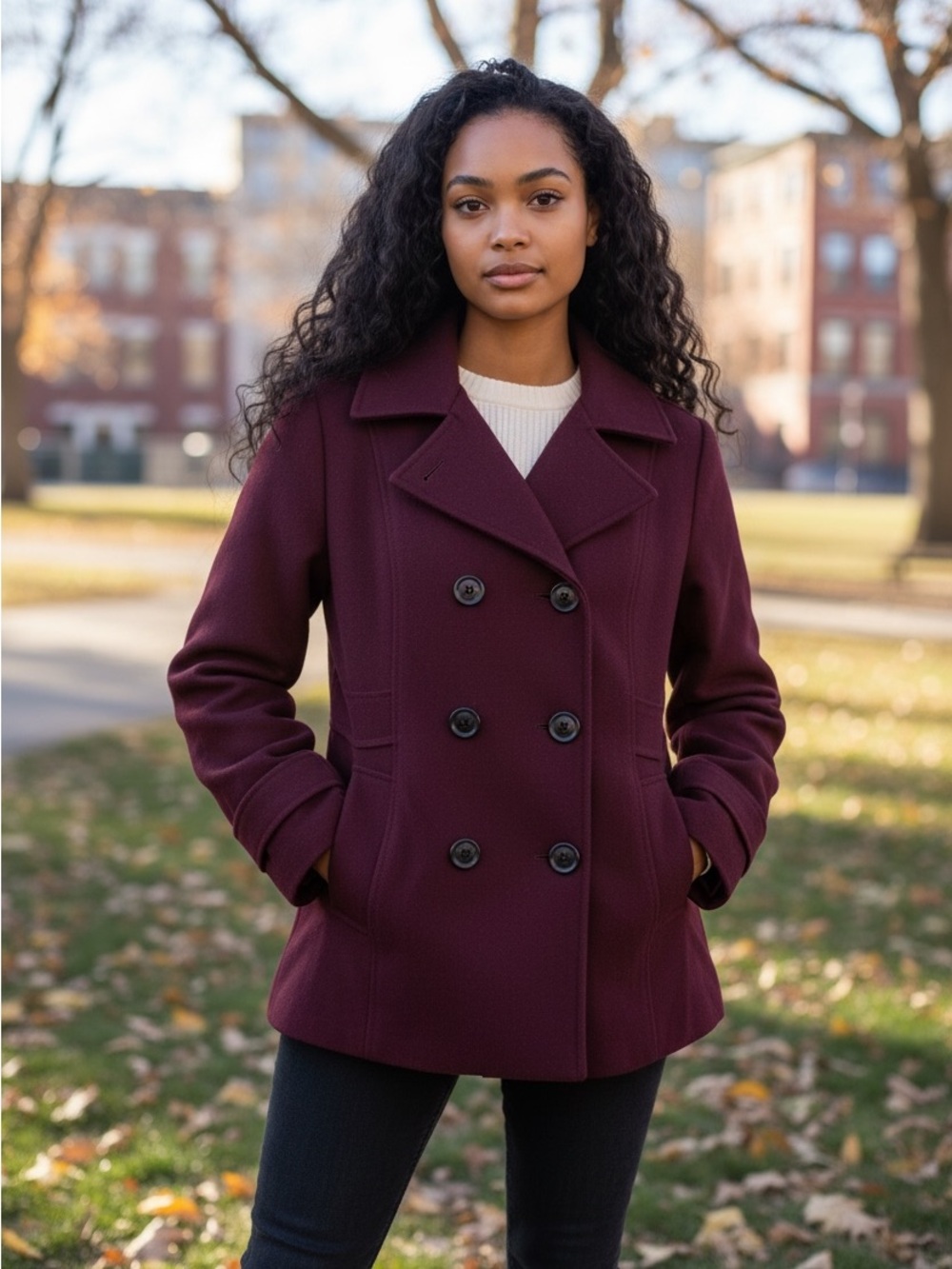 American Rag Double-Breasted Peacoat - Plum